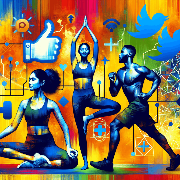 An abstract image featuring a South Asian woman in a tree yoga pose, a Black man lifting weights, and a Hispanic woman jogging energetically. The back