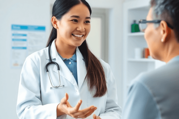 Ozempic Doctor Near Me: How to Find a Prescriber A healthcare professional in a white lab coat discusses treatment options with a patient in a bright, welcoming clinic, surrounded by medical chart...