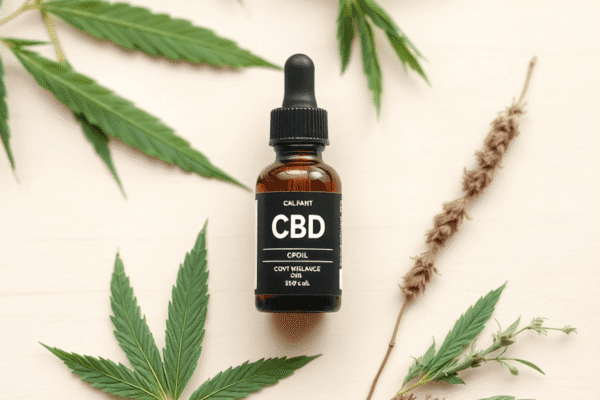 CBD Oil in Wellness: Benefits, Risks, and Legal Status Explained Amber CBD oil bottle with dropper on wooden surface, surrounded by hemp leaves and fresh herbs, symbolizing health and holistic self-care.