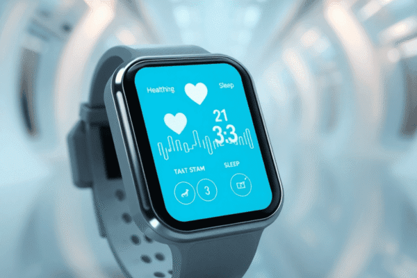Smart Wearables for Tracking Your Health: A 2025 Buyer’s Guide Smartwatch displaying heart rate and sleep data on screen, set against a clean, futuristic background symbolizing advanced health monitoring.