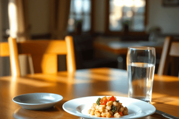 Dementia Not Eating: What You Need to Know A cozy dining table with natural light, a simple plate of nutritious food, and a glass of water, symbolizing care during mealtime.