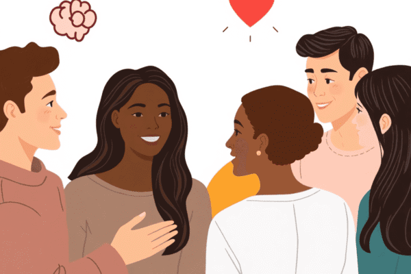 How To Report A Mentally Unstable Person: What You Need to Know A diverse group in a supportive conversation about mental health with calming colors and symbols of a brain and heart, depicted in a realistic style.