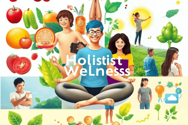 Wellness Tips: What You Need to Know Collage of holistic wellness symbols including fresh fruits, exercise gear, meditation pose, smiling people, calm nature scenes, coins, work-life i...