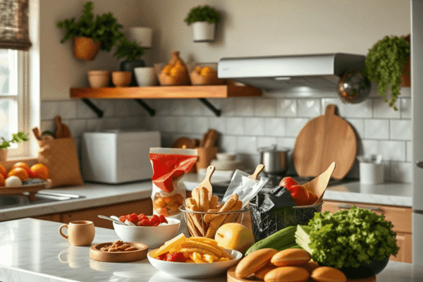 Depression And Lack Of Appetite: What You Need to Know Cozy kitchen with healthy snacks and nutritious foods on the counter, creating a calm and comforting atmosphere.