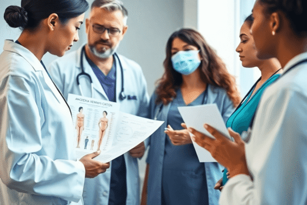 Anorexia Diagnostic Criteria: What You Need to Know Healthcare professionals reviewing anorexia nervosa charts and body measurements in a calm, softly lit clinical setting.