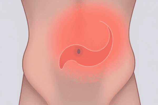What Does Anxiety Stomach Pain Feel Like: What You Need to Know Illustration of a human torso with gentle waves around the stomach, symbolizing anxiety-induced stomach pain in soft, muted colors.