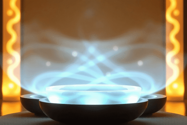 Sound Healing Explained: How Music and Frequencies Impact Your Wellness Crystal singing bowls glowing softly with light waves symbolizing sound vibrations in a tranquil spa setting, evoking calmness and healing energy.