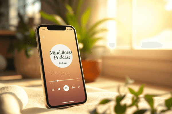 Best Mindfulness Podcasts to Boost Mental Health in 2025 Smartphone showing mindfulness podcast app amid soft sunlight, green plants, and a peaceful indoor setting for relaxation and mental clarity.