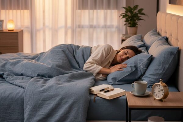 Serene bedroom at dusk promoting sleep optimization for better rest and wellness.