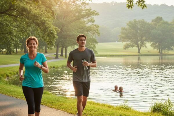 Diverse group of people engaging in outdoor exercises to represent weight loss and vitality